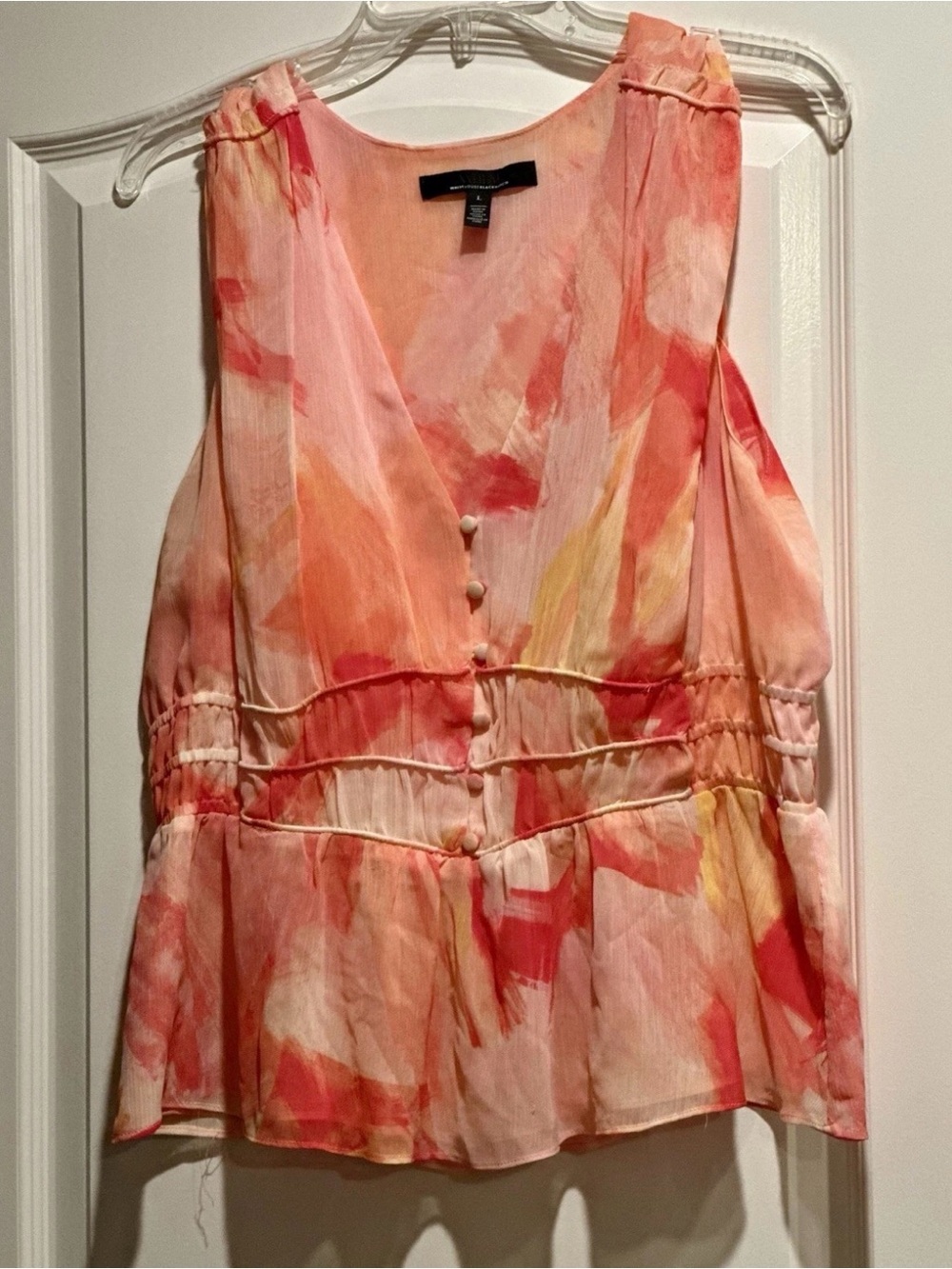 WHBM Watercolor Peplum Top Womens sz L Fairy Twee Feminine Vacation Festival
